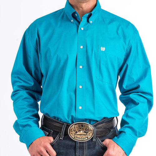 Cinch Men's L/S Classic Fit Solid Western Button Down Shirt in Turquoise