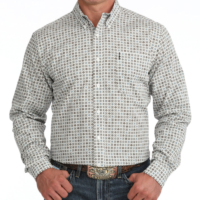 Cinch Men's L/S Modern Fit Western Button Down Shirt in Cream Multi