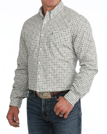 Cinch Men's L/S Modern Fit Western Button Down Shirt in Cream Multi