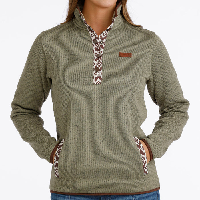 Cinch Women's 1/4 Snap Sweater Knit Pullover in Olive