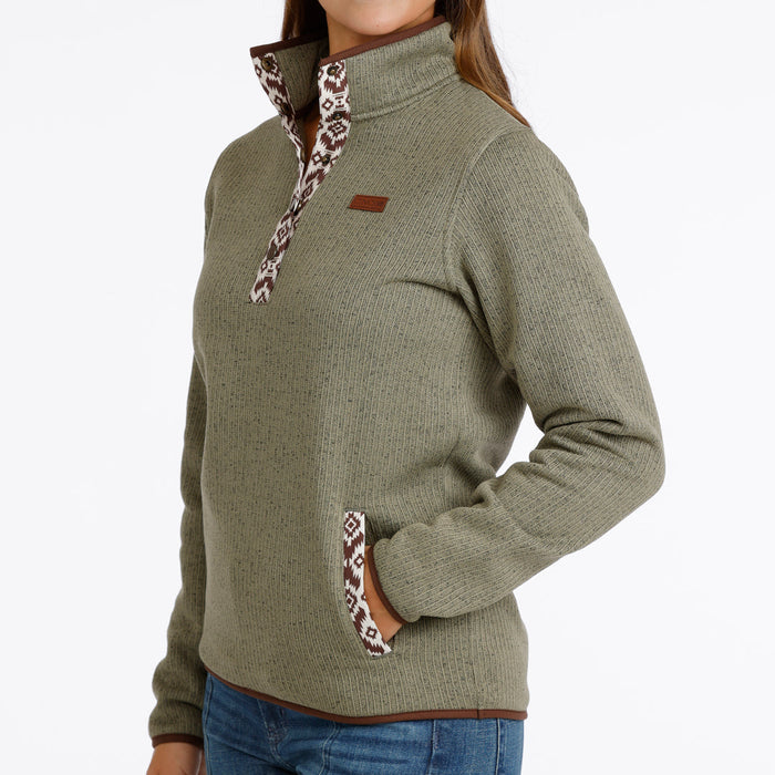 Cinch Women's 1/4 Snap Sweater Knit Pullover in Olive