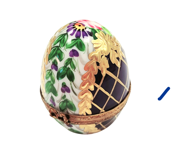 Cobalt Blue Gold Egg Treasure Porcelain Limoges traditional egg LIMOGES BOXES French Trinket Box