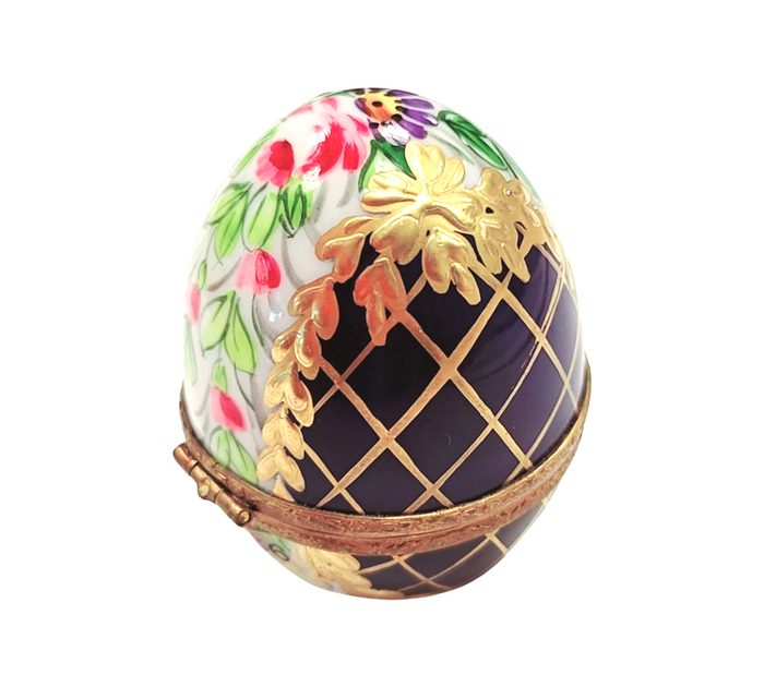 Cobalt Blue Gold Egg Treasure Porcelain Limoges traditional egg LIMOGES BOXES French Trinket Box
