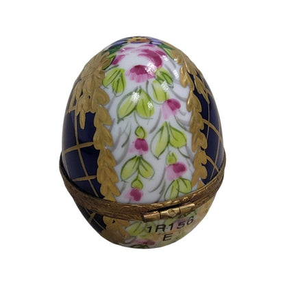 Cobalt Blue Gold Egg Treasure Porcelain Limoges traditional egg LIMOGES BOXES French Trinket Box