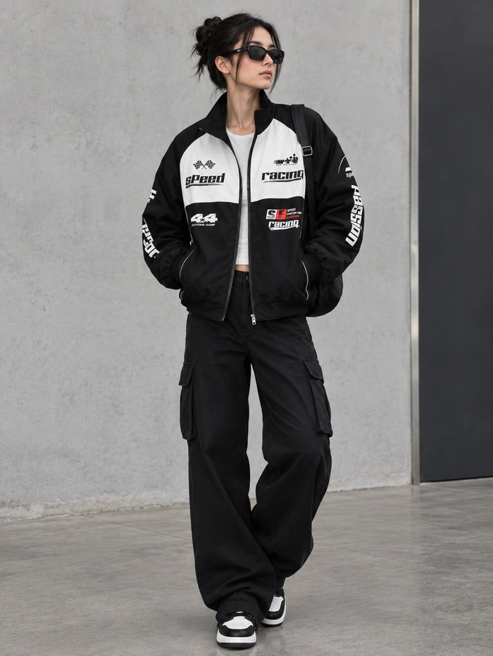 COLORBLOCK PRINTED OUTDOOR BIKER JACKET
