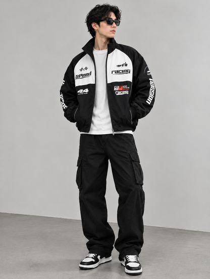 COLORBLOCK PRINTED OUTDOOR BIKER JACKET