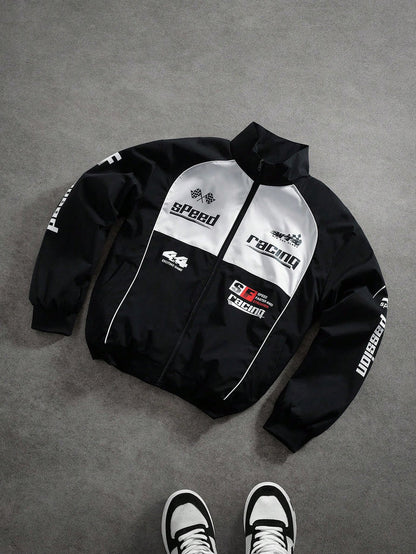 COLORBLOCK PRINTED OUTDOOR BIKER JACKET