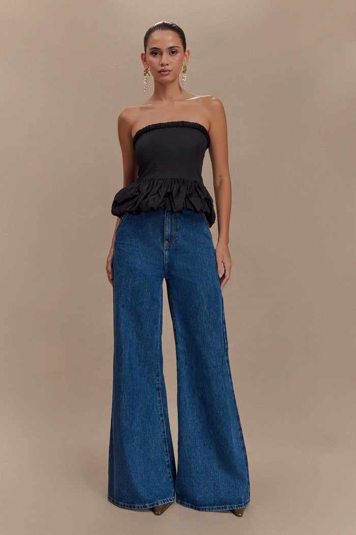 Cora Ruched Strapless Top - Black