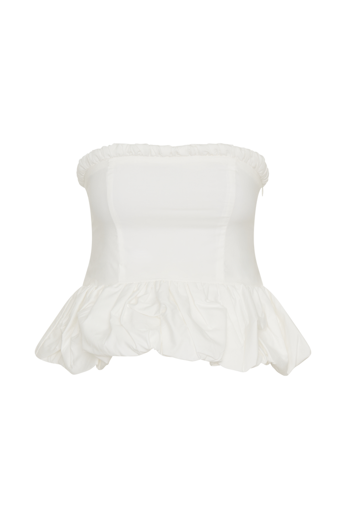 Cora Ruched Strapless Top - White