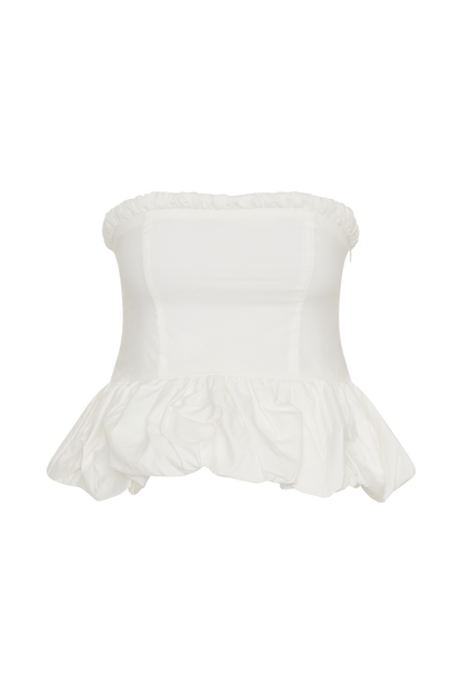 Cora Ruched Strapless Top - White