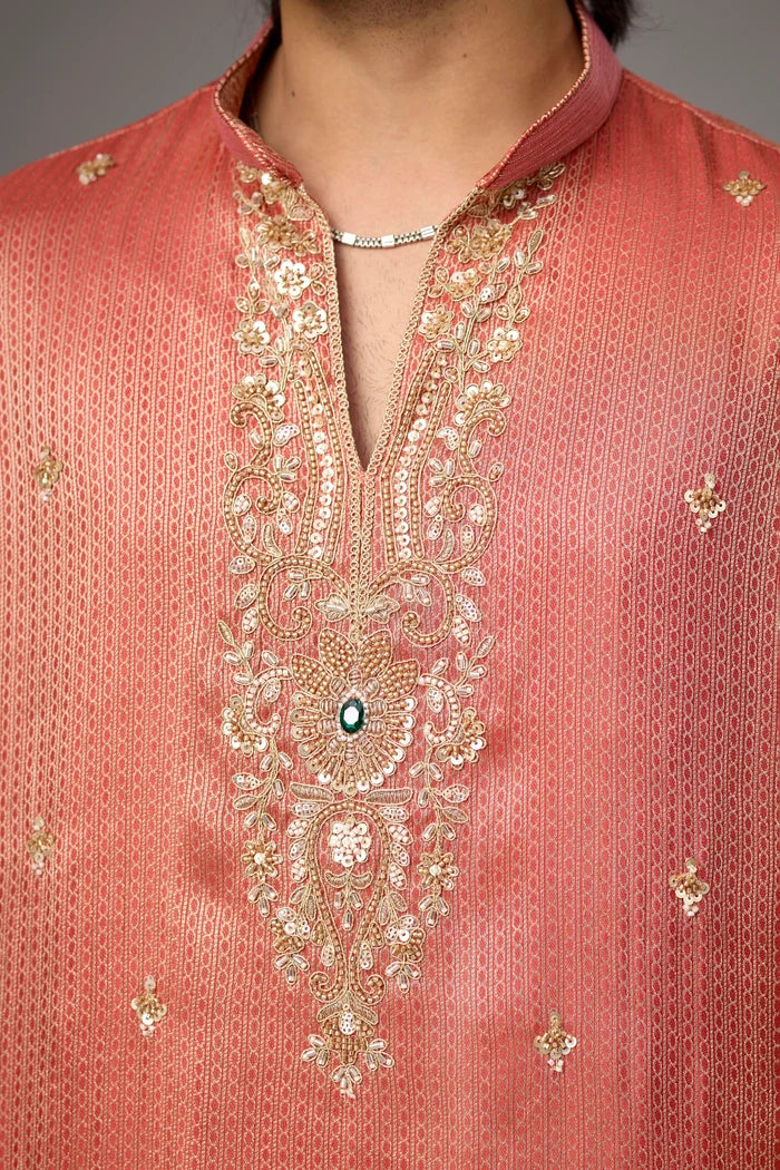 Designer Regal Peach Ethnic Kurta Set – Side View | Mahavir NX
