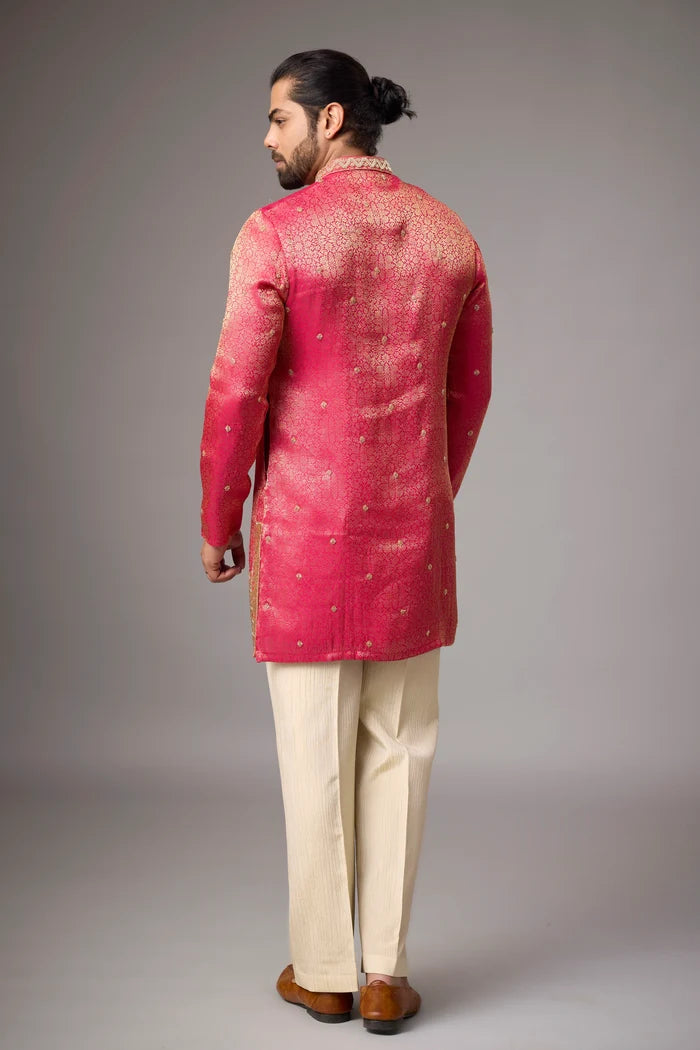 Regal Brocade Kurta Pajama Set for Men – Front View | Mahavir NX