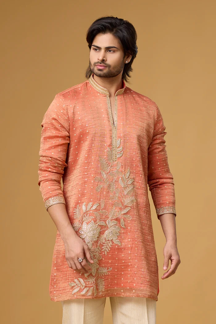 Diagonal Botanical Vine Kurta for Men – Festive Wear | Mahavir NX