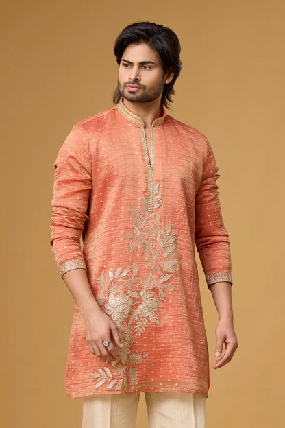 Diagonal Botanical Vine Kurta for Men – Festive Wear | Mahavir NX