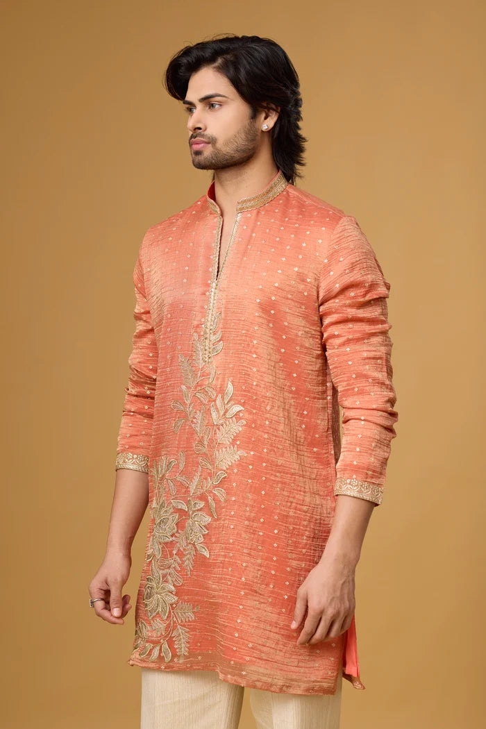 Buy Coral Embroidered Kurta Set for Men Online India | Mahavir NX