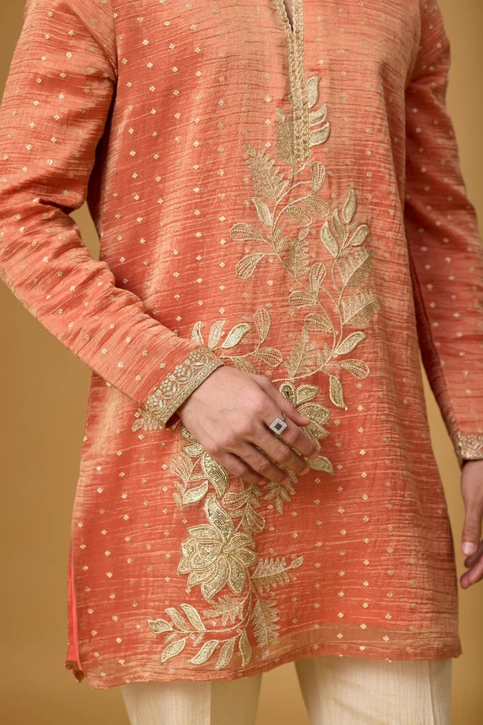 Affordable Coral Vine Kurta Set for Men – Full Length View | Mahavir NX