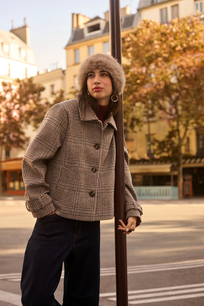 Shop the Cream CRGeorg Short Coat in Grey Check at Dotique. A timeless checked jacket with a straight fit, soft wool blend and versatile hip-length silhouette.