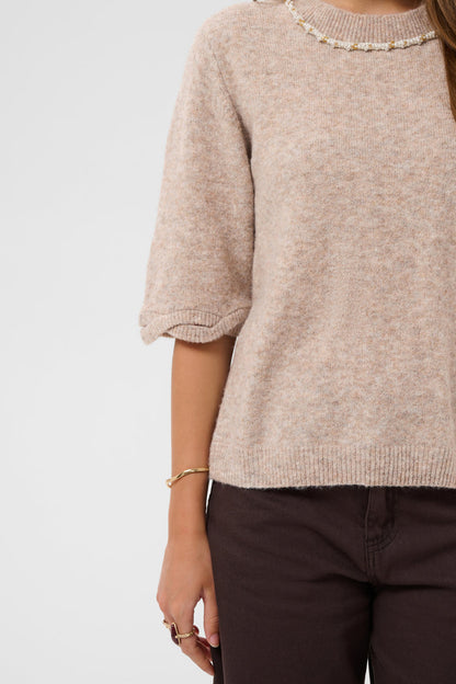 Cream 10615358 CRTrusty Knit Blouse Oat Melange beige knit blouse Shop Cream at Dotique