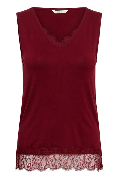 Cream 10615546 CrAlvaia Jersey Lace Top Cabernet burgundy lace trim Shop Cream at Dotique