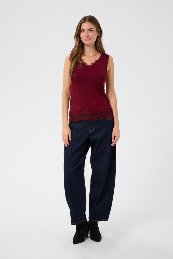 Cream 10615546 CrAlvaia Jersey Lace Top Cabernet burgundy lace top Shop Cream at Dotique