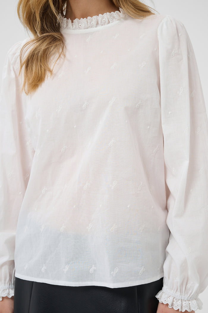 Cream 10615648 CRKalikah Blouse Snow White white embroidered blouse with lace collar Shop Cream at Dotique