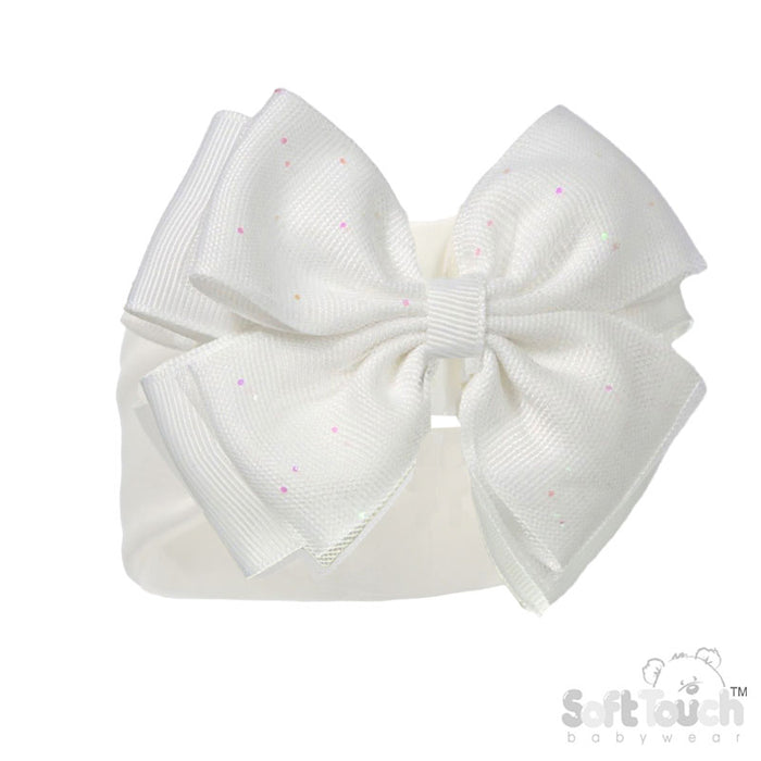 Cream Headband W/Glitter Bow -(PK12) HB92-C