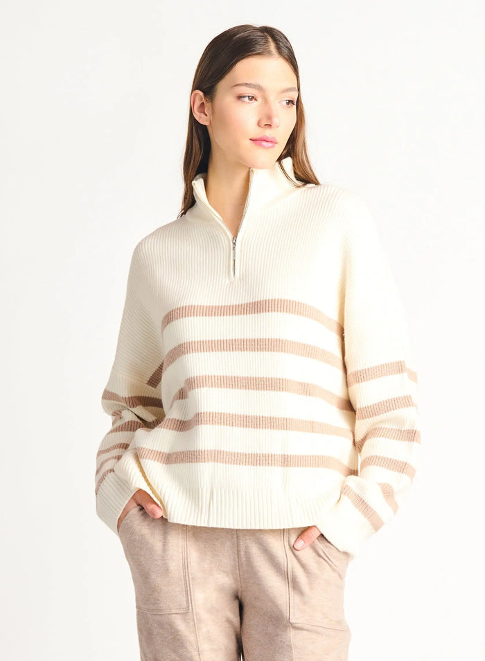 Cream Stripe Half Zip Acorn Home + Apparel