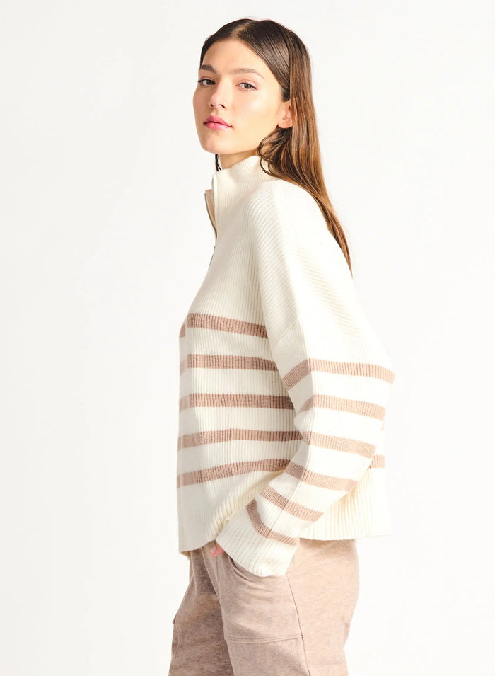 Cream Stripe Half Zip Acorn Home + Apparel