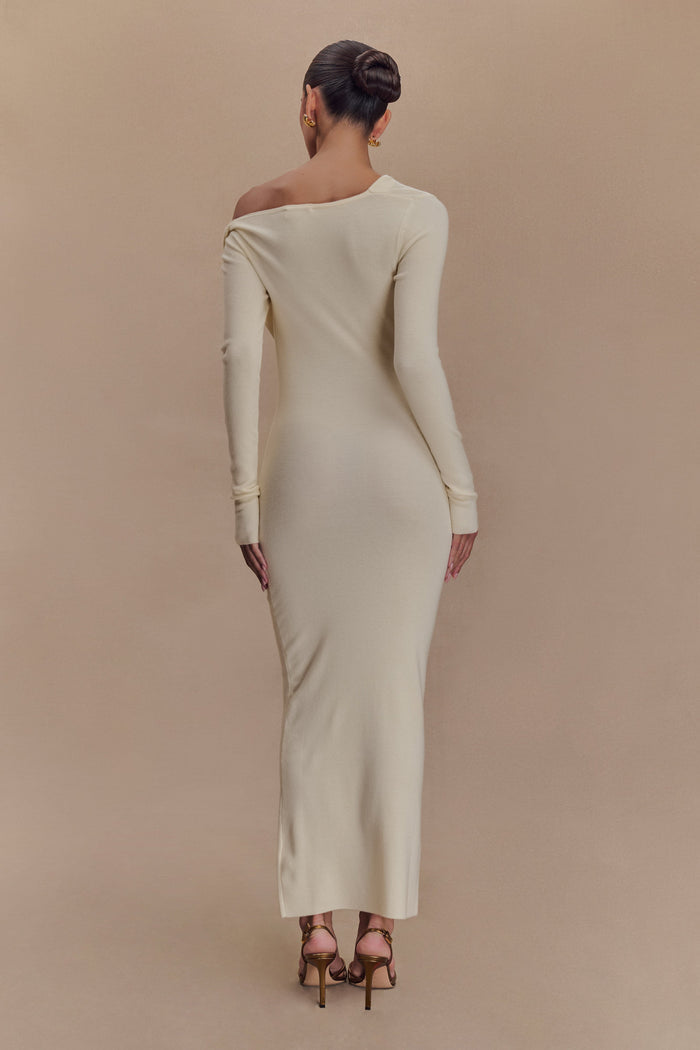 Culver Draped Twist Knit Midi Dress - Cream