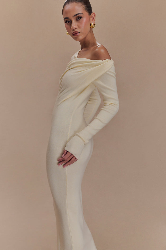 Culver Draped Twist Knit Midi Dress - Cream