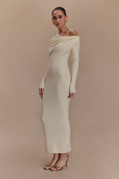 Culver Draped Twist Knit Midi Dress - Cream