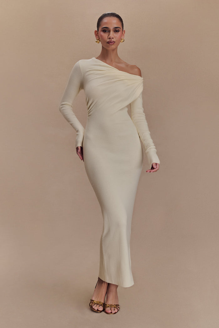 Culver Draped Twist Knit Midi Dress - Cream