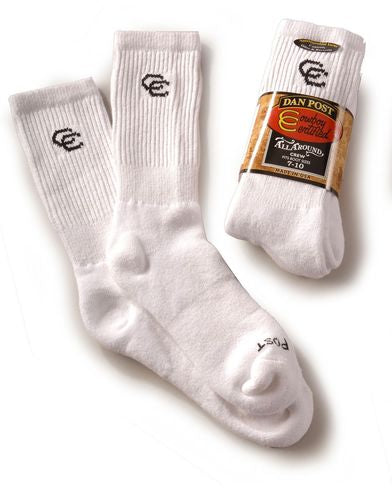 Dan Post Men's 2 Pack Cowboy Certified Over the Calf Boot Sock in White