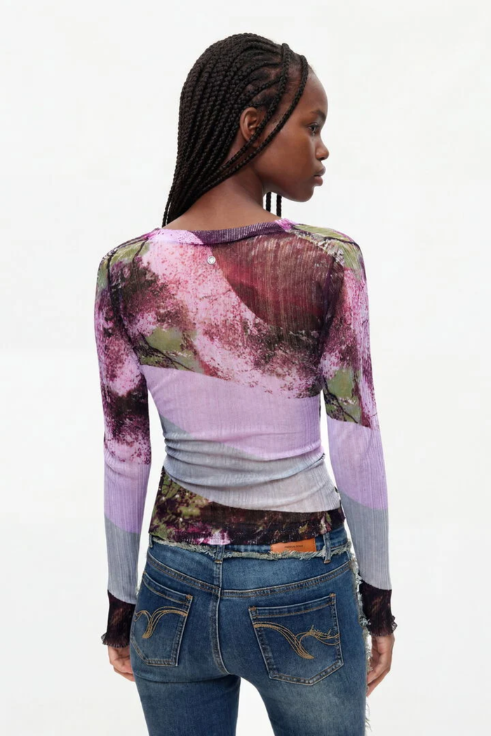 Back view of Desigual Printed V-Neck Cardigan – Purple by Desigual. Shop Desigual at Dotique.