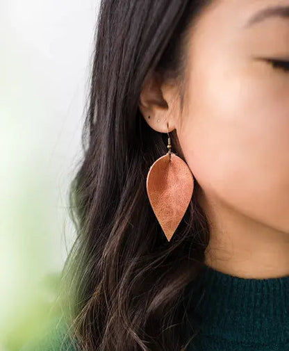 Distressed Leather Leaf Earrings Acorn Home + Apparel