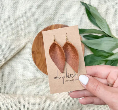 Distressed Leather Leaf Earrings Acorn Home + Apparel