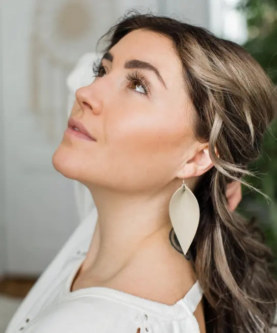 Distressed Leather Leaf Earrings Acorn Home + Apparel