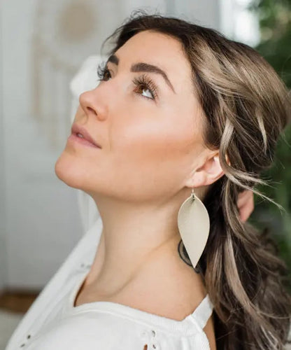 Distressed Leather Leaf Earrings Acorn Home + Apparel