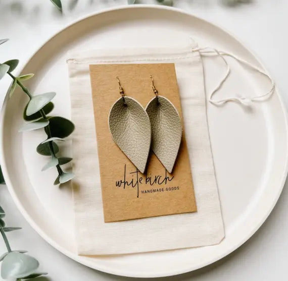 Distressed Leather Leaf Earrings Acorn Home + Apparel