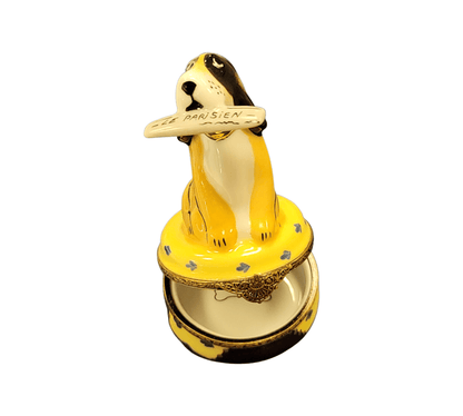Charming Dog With Newspaper Figurine Porcelain Limoges Dog LIMOGES BOXES French Trinket Box