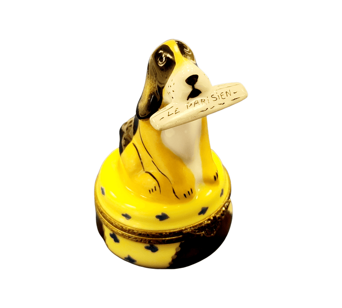 Charming Dog With Newspaper Figurine Porcelain Limoges Dog LIMOGES BOXES French Trinket Box