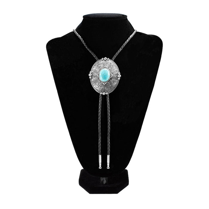 Double S Turquoise Stone Beaded Edge Bolo Tie
