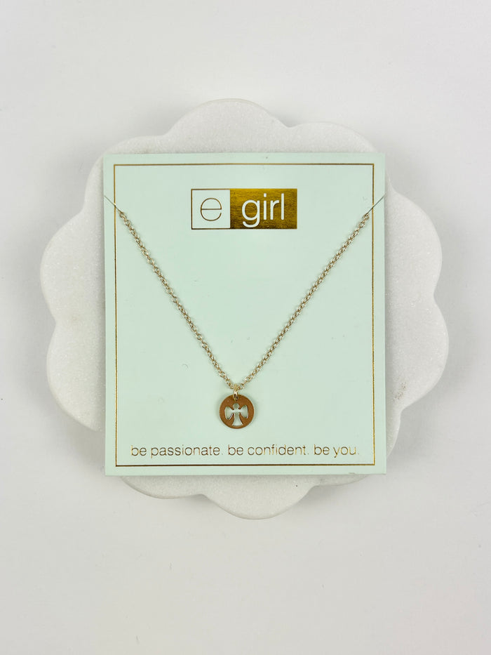 eGirl 14" Guardian Angel Small Disc Necklace Necklaces in  at Wrapsody