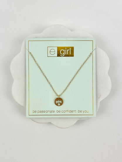 eGirl 14" Guardian Angel Small Disc Necklace Necklaces in  at Wrapsody