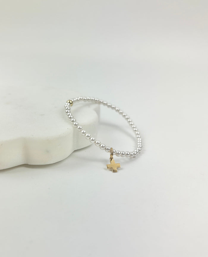eGirl 3mm Pearl Signature Cross Charm Bracelet Bracelets in at Wrapsody
