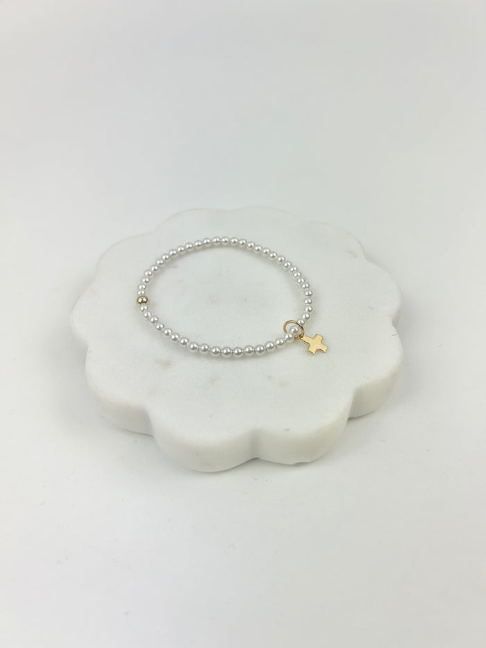 eGirl 3mm Pearl Signature Cross Charm Bracelet Bracelets in at Wrapsody