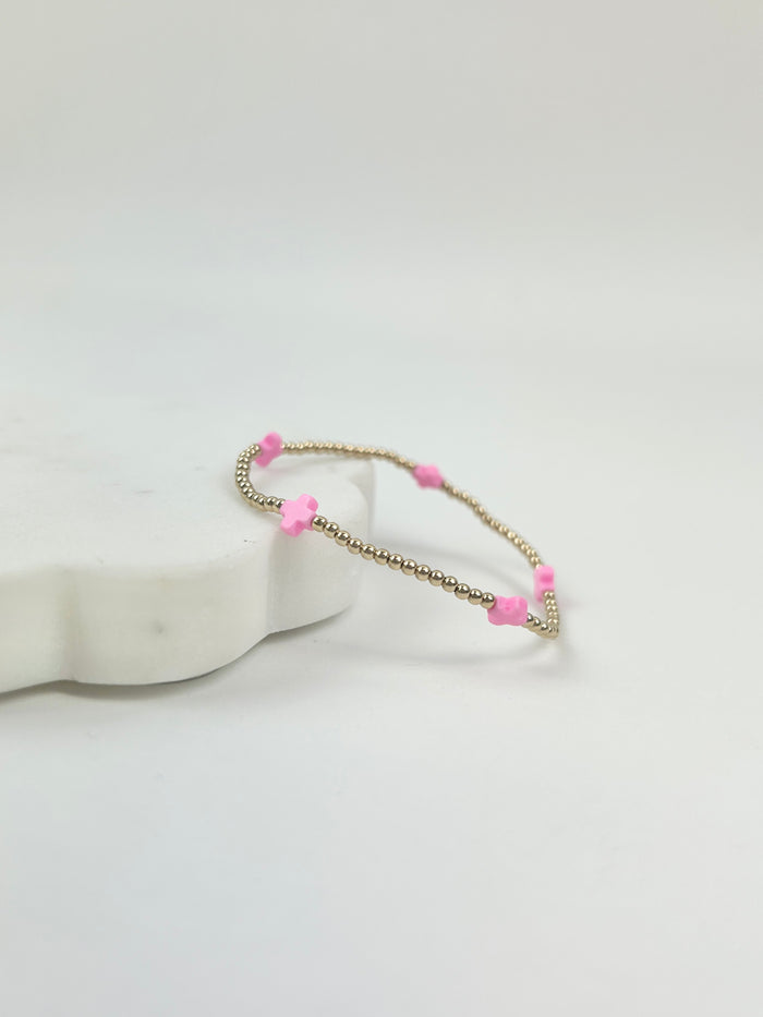 eGirl Signature Cross Small Pattern 2mm Bracelet - Bright Pink Bracelets in at Wrapsody