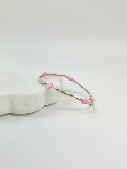 eGirl Signature Cross Small Pattern 2mm Bracelet - Bright Pink Bracelets in at Wrapsody