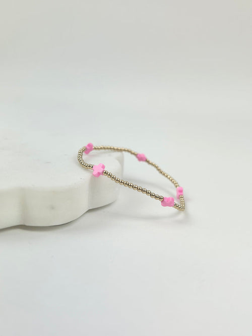 eGirl Signature Cross Small Pattern 2mm Bracelet - Bright Pink Bracelets in at Wrapsody
