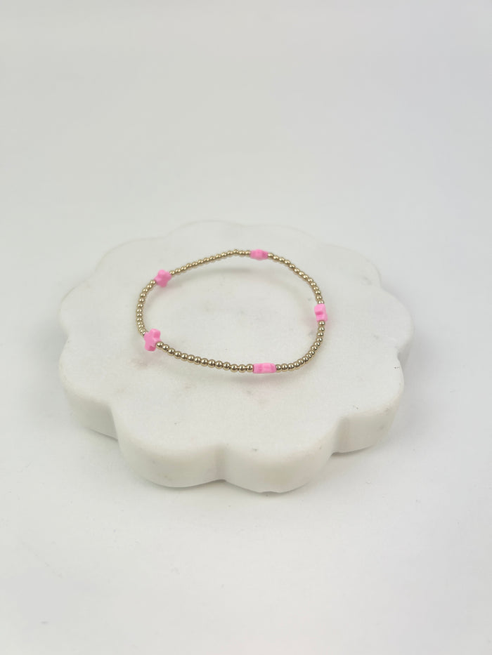 eGirl Signature Cross Small Pattern 2mm Bracelet - Bright Pink Bracelets in at Wrapsody